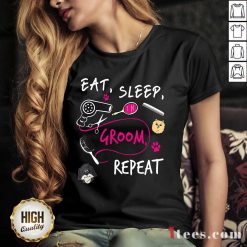Cute Dog Eat Sleep Groom Repeat V-neck