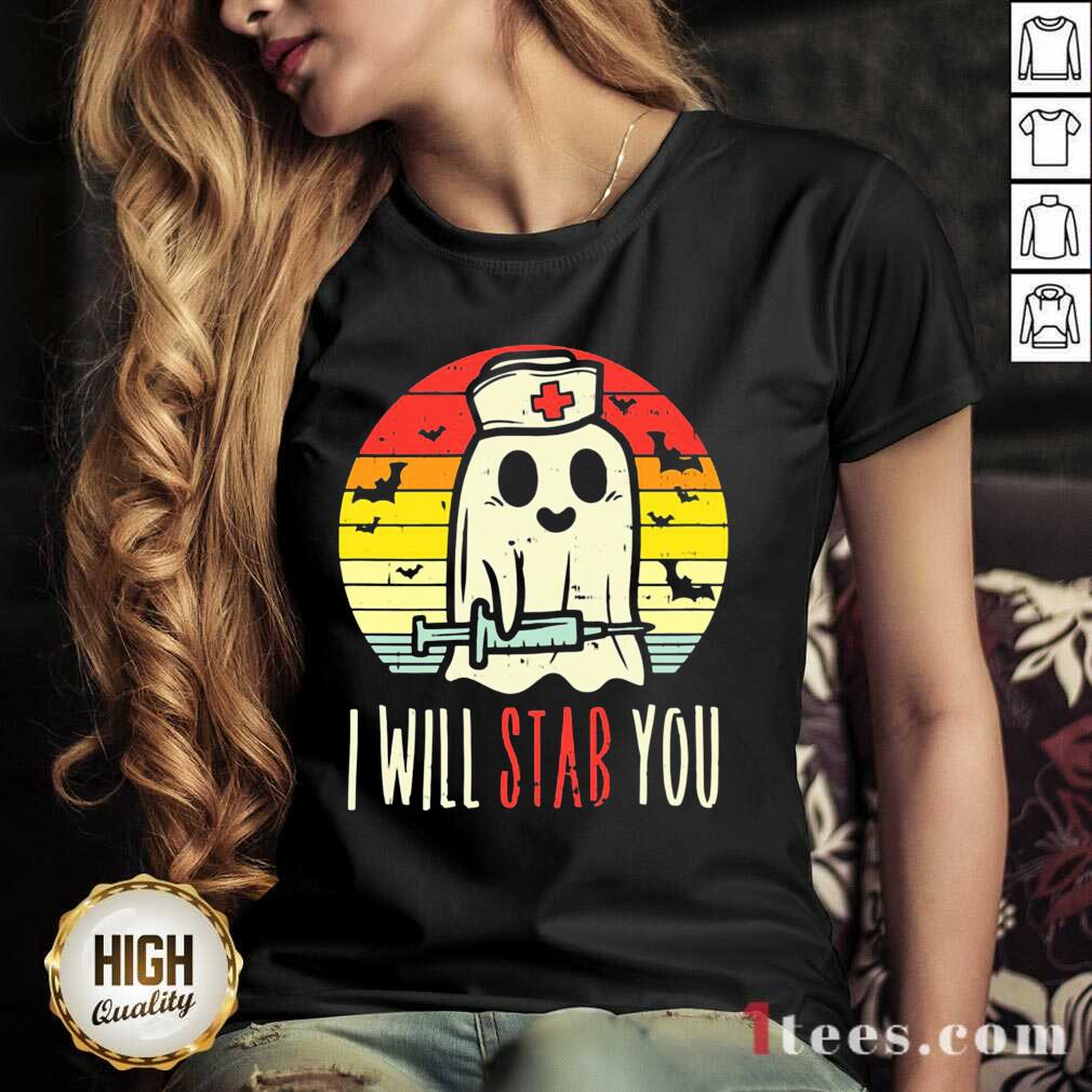 Boo Ghost Nurse I Will Stab You Halloween Vintage V-neck