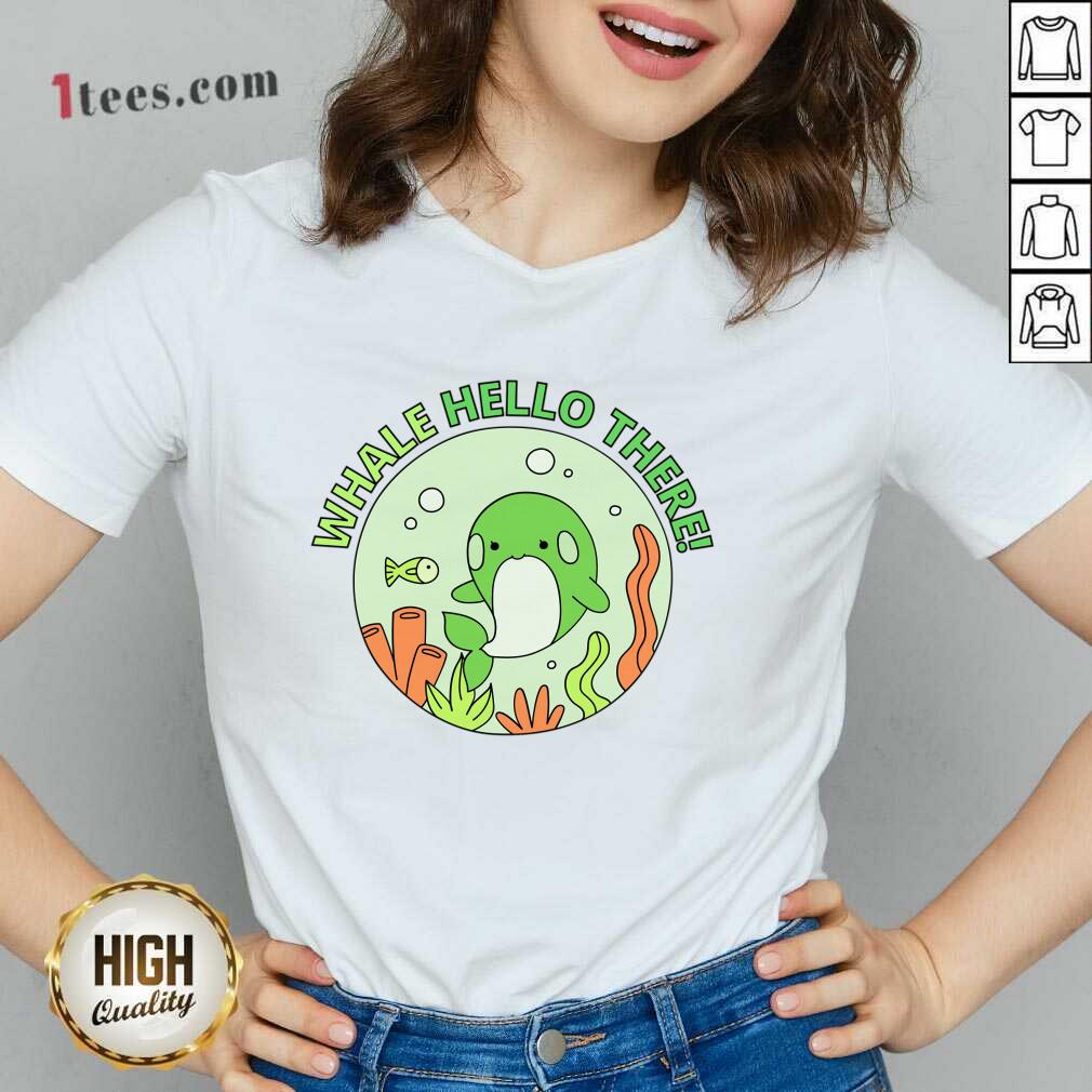 Whale Hello There Cute Cartoon Light Green Orca Whale V-neck