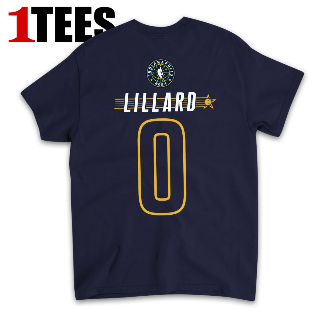 Damian Lillard Navy 2024 NBA All-Star Game Rebound Battle Name & Number T-Shirt -Back
