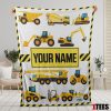 Cartoon Construction Trucks With Friends Blanket Fleece Customized Blanket