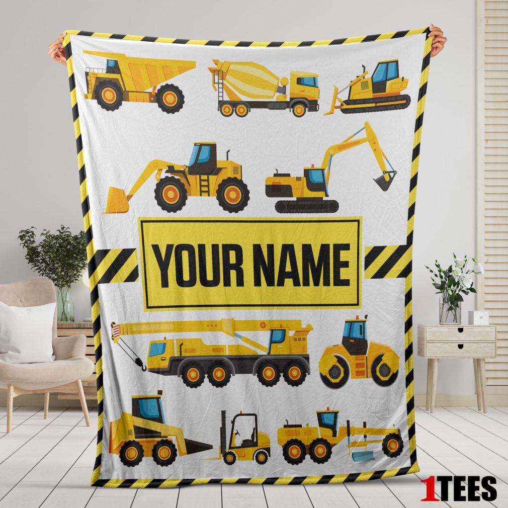 Cartoon Construction Trucks With Friends Blanket Fleece Customized Blanket