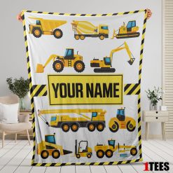 Cartoon Construction Trucks With Friends Blanket Fleece Customized Blanket