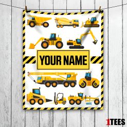 Cartoon Construction Trucks With Friends Blanket Fleece Customized Blanket