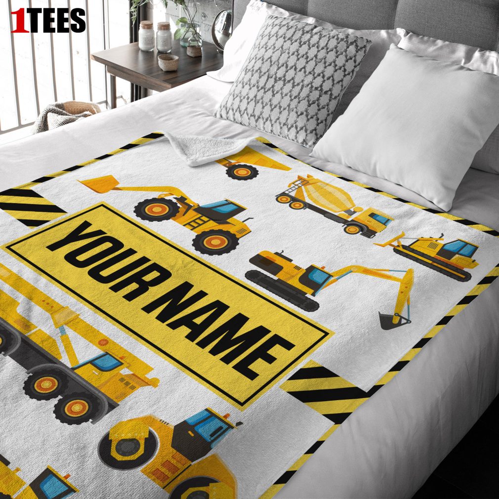 Cartoon Construction Trucks With Friends Blanket Fleece Customized Blanket