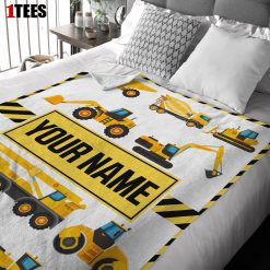 Cartoon Construction Trucks With Friends Blanket Fleece Customized Blanket