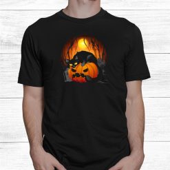Halloween Spooky Black Cat Mom Pumpkin Graveyard Scary Cat Shirt