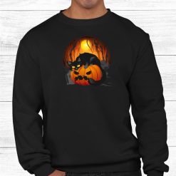 Halloween Spooky Black Cat Mom Pumpkin Graveyard Scary Cat Shirt