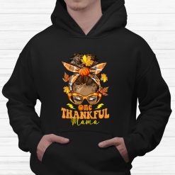 Hippie Messy Bun One Thankful Mama Pumpkin Fall Mom Shirt