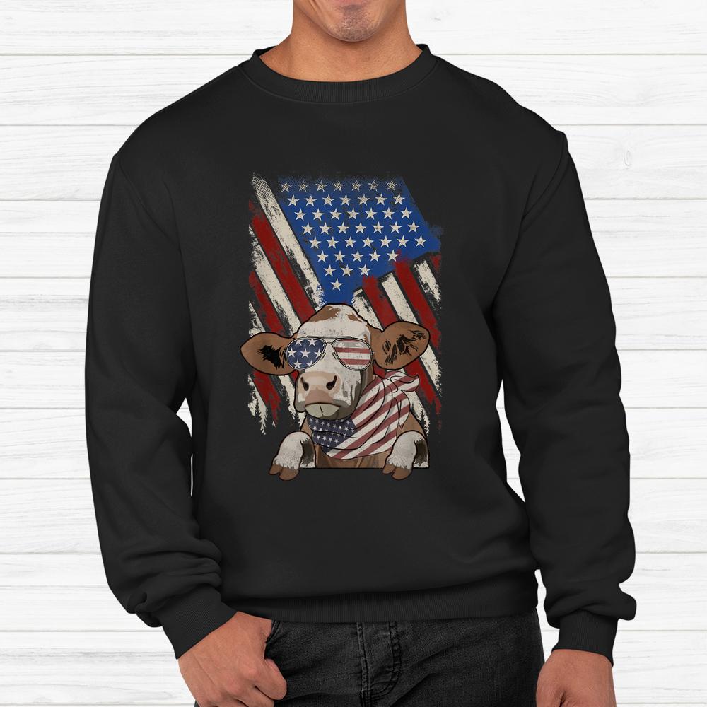 Vintage American Flag Cow Dad Mom Shirt