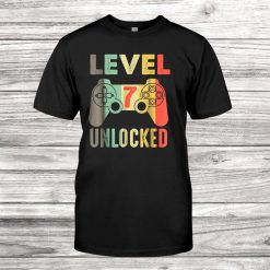 7th Birthday Years Old Birthday Level Unlocked Gamer Tee Black Shirt