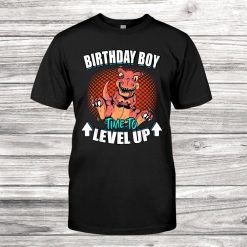 Boys Birthday Boy Level Up Gamer Dinosaur Trex Birthday Shirt