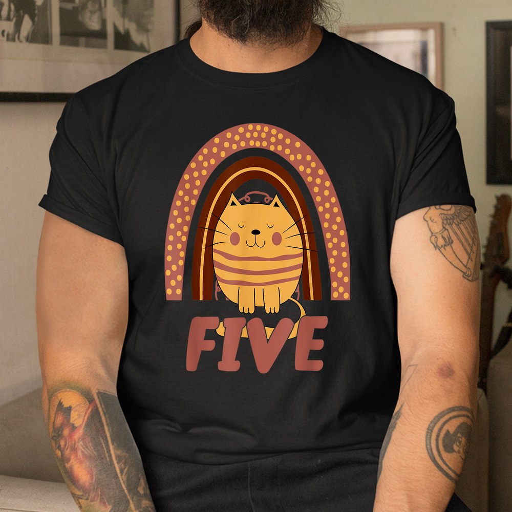 Cat Rainbow 5th Birthday Kids Boys Five Pre-k Kittens Cute Shirt