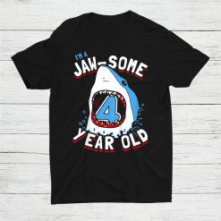 Kids Birthday Boy Shark Jawsome 4 Year Old Shirt
