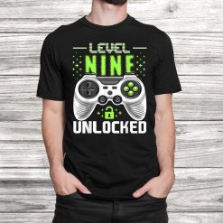 Level 9 Unlocked Video Gamer 9th Birthday Shirt Gift Boys Black