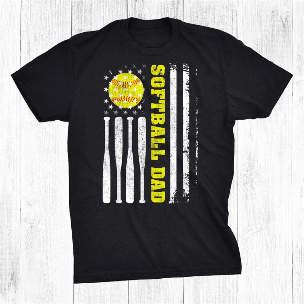 Softball Dad Vintage Usa American Flag Shirt