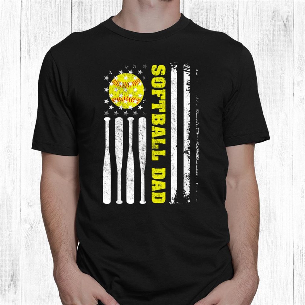 Softball Dad Vintage Usa American Flag Shirt