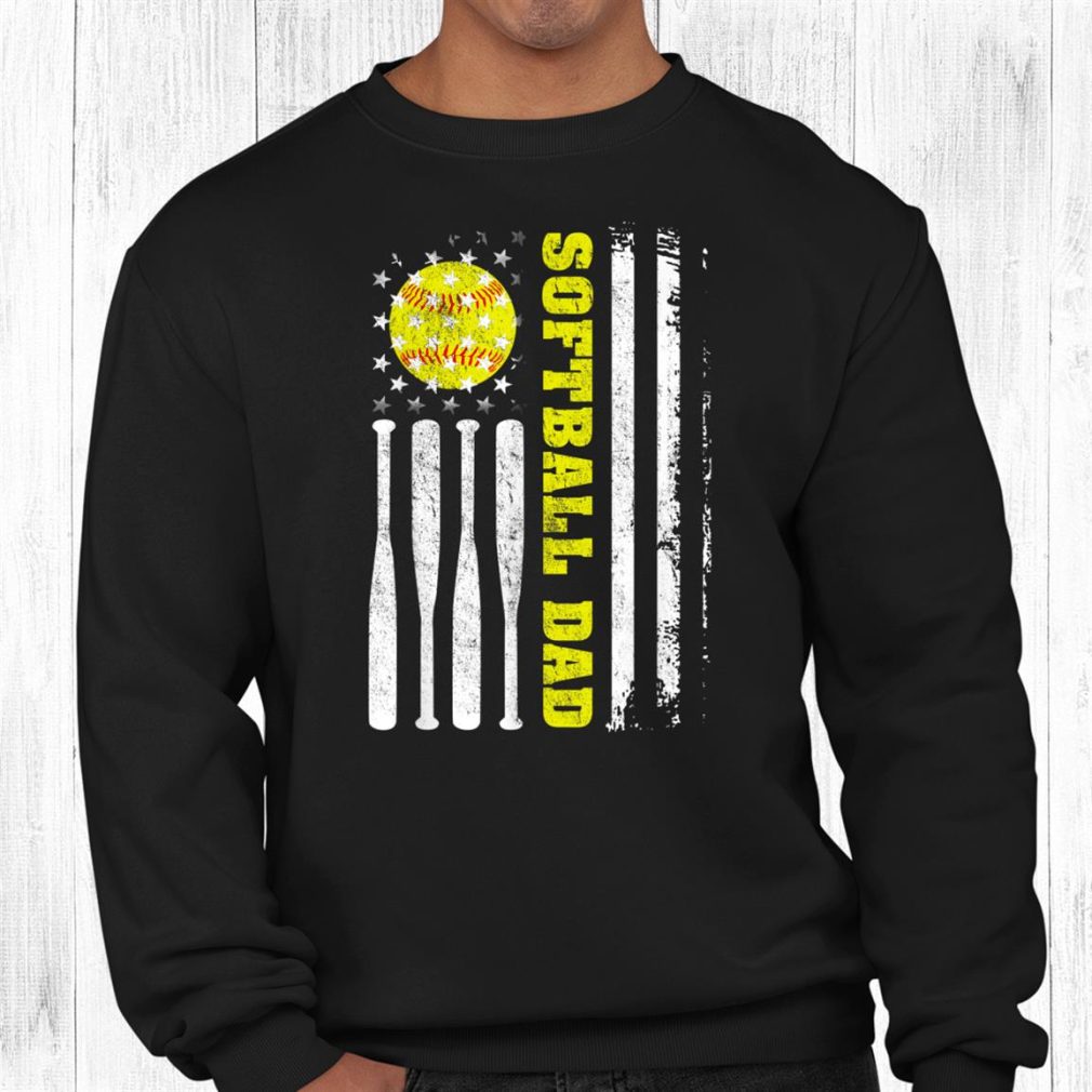 Softball Dad Vintage Usa American Flag Shirt