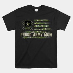 Proud Army Mom Camo American Flag Veteran Shirt