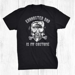 Dad Halloween Exhausted Dad Skull Beard Funny Shirt