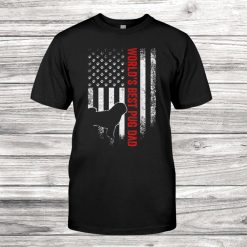Vintage American Flag Worlds Best Pug Pugdog Dad Silhouette Shirt