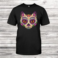 Cat Sugar Skull Mexico Calavera Dia De Los Muertos Halloween Shirt