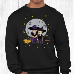 Halloween Witches Sisters Flying On A Broom Shirt