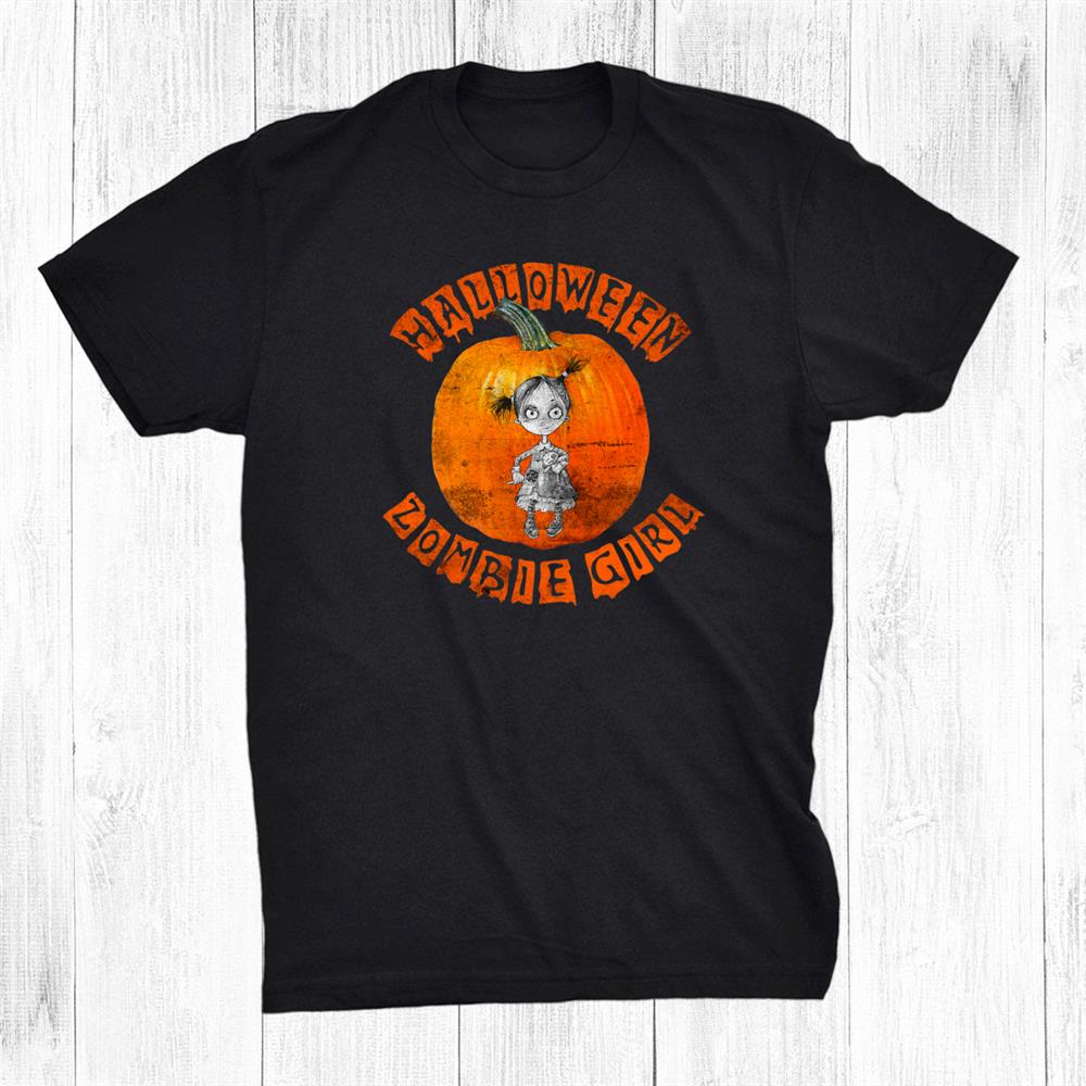 Halloween Zombie Girl Grunge Design On Pumpkin Background Shirt