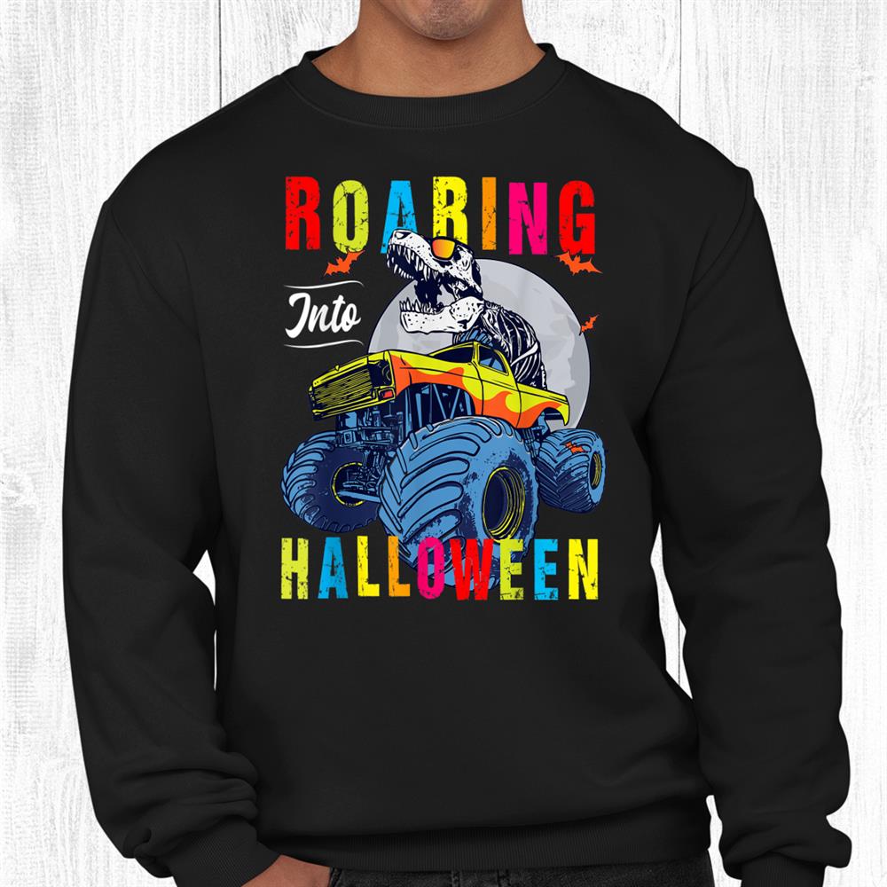 Roaring Into Halloween Dinosaur Trex Monster Truck Halloween Shirt