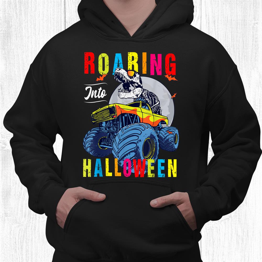 Roaring Into Halloween Dinosaur Trex Monster Truck Halloween Shirt
