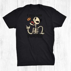 Scary Halloween Funny Skeleton Eating A Pumpkin Shirt