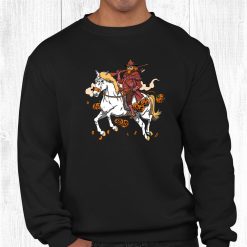 Scary Halloween Pumpkin Skeleton Hunter Riding Evil Horse Shirt