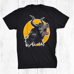 Scary Werewolf With Devil Horns Howling At Moon Halloween Shirt