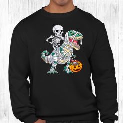 Skeleton Riding Mummy Dinosaur T Rex Halloween Shirt