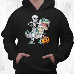 Skeleton Riding Mummy Dinosaur T Rex Halloween Shirt