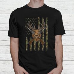 Hunting American Camouflage Usa Flag Buck Whitetail Deer Shirt