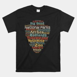National Parks List Word Cloud Camping Hiking Shirt