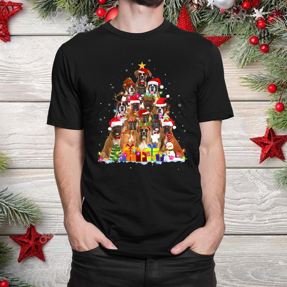Boxer Tree Dog Dad Mom Christmas Shirt