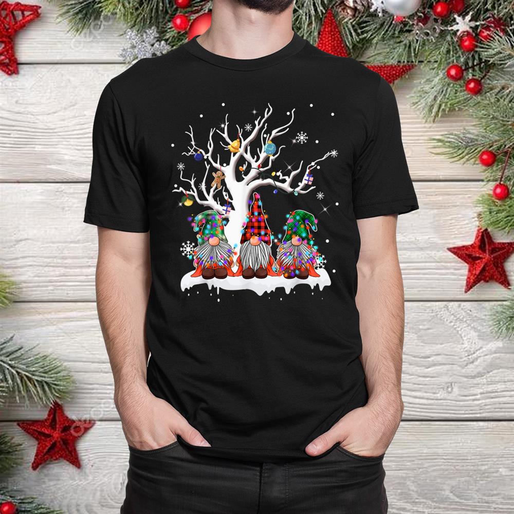 Cute Gnome Buffalo Plaid Christmas Tree Light Ugly Santa Hat Shirt