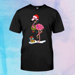 Flamingo Christmas Tree Santa Hat Xmas Light Merry Christmas Shirt