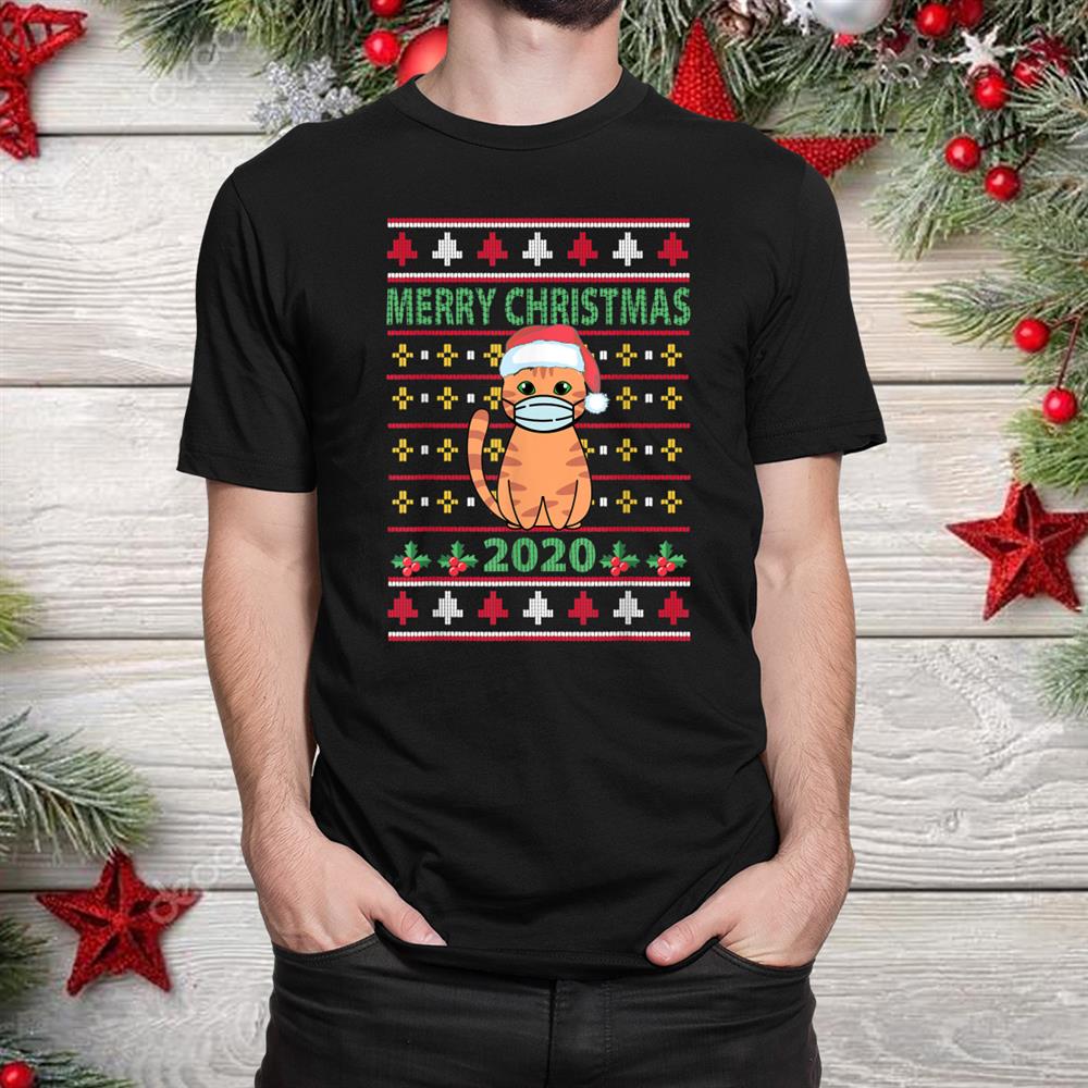 Funny Cat Wearing Merry Christmas Xmas Day Shirt