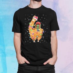 Funny Christmas Llama Santa Hat Lights Xmas Shirt