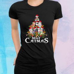 Funny Merry Catmas Tree Lights Christmas Cat Lovers Shirt
