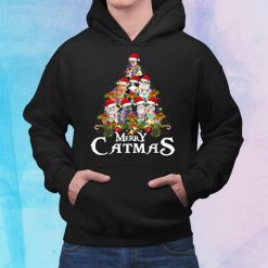 Funny Merry Catmas Tree Lights Christmas Cat Lovers Shirt