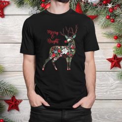 Merry And Bright Botanical Christmas Reindeer Holiday Shirt