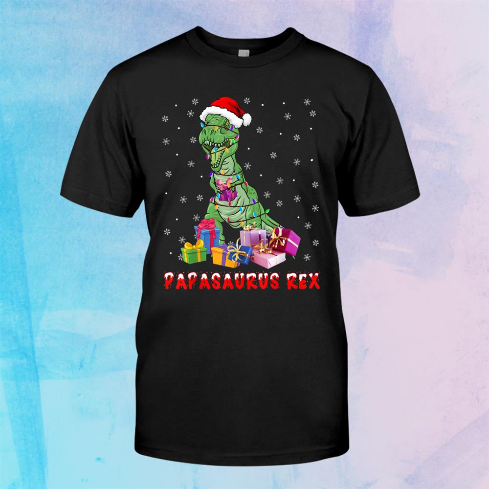 Papasaurus Rex Funny Christmas T Rex Dinosaur Lover Shirt