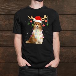 Reindeer Sheltie Dog Santa Hat Christmas Light Xmas Shirt