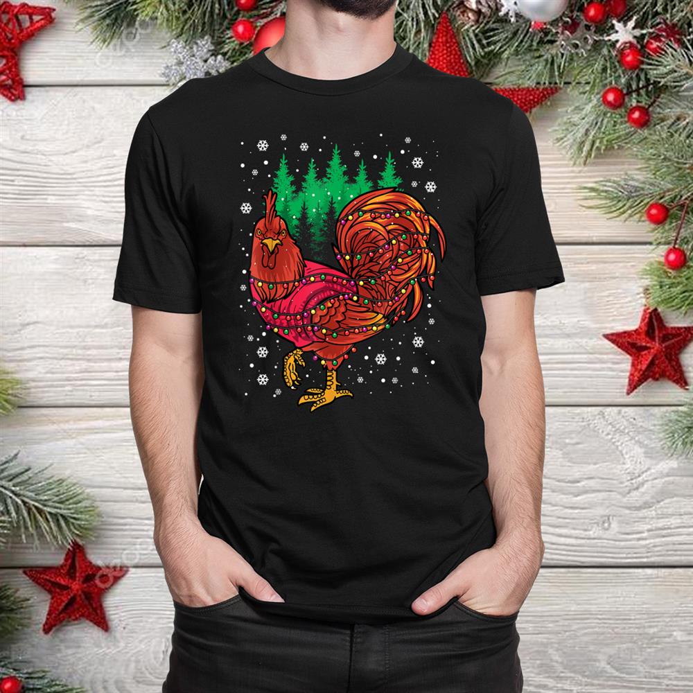 Rooster Xmas Chicken Lights Snowflakes Christmas Shirt