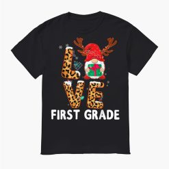 Th Love First Grade Leopard Reindeer Santa Christmas Shirt