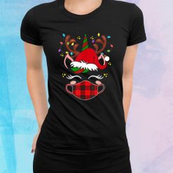 Tu Reindeer Unicorn Face Santa Christmas Red Plaid Shirt